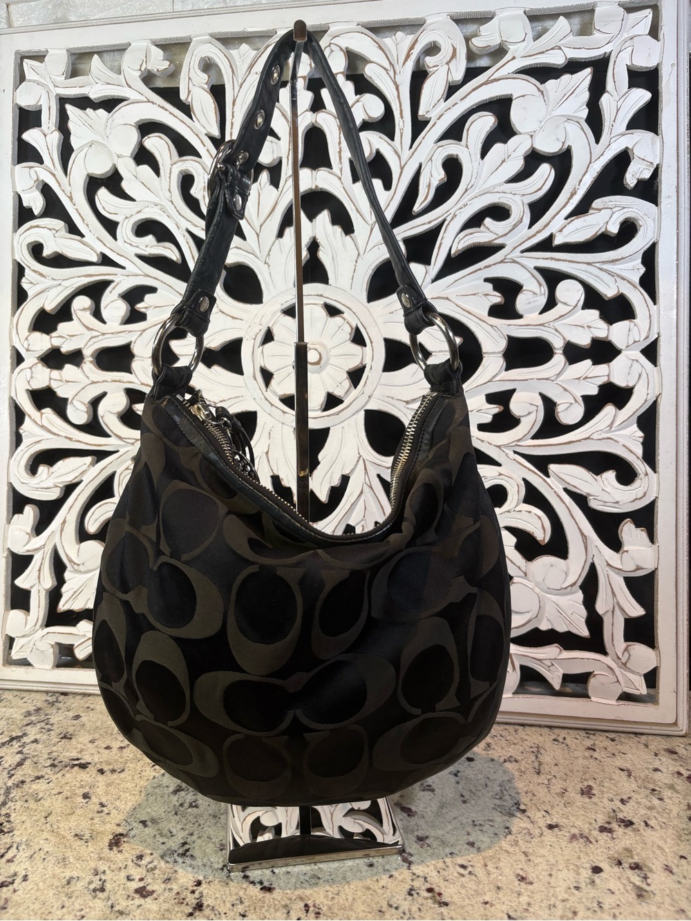 Coach #13642 Ali Signature Sateen Hobo Bag with Silver Charm - Picture 3 of 16